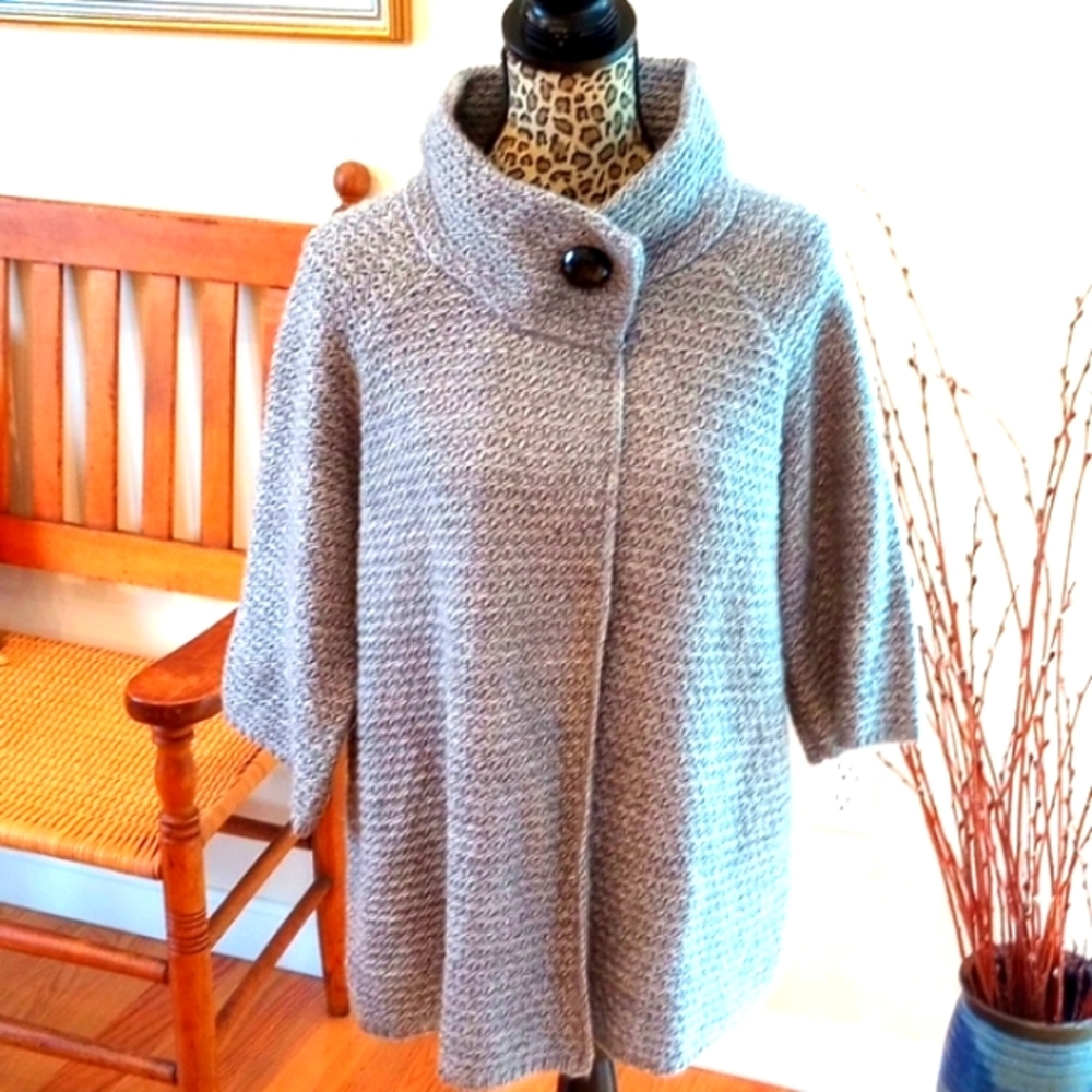 Carroll Reed Woman's Cardigan Sweater 3/4 Sleeve Size:1X Color:Gray